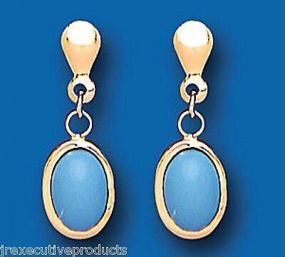 9ct Yellow Gold Turquoise Drop Earrings Hallmarked December Birthstone