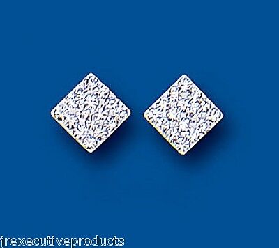 9ct Gold Square Stud Earrings Austrian Crystal Glitter Studs Yellow Gold