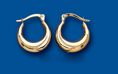 Gold Creole Earrings Yellow Gold Hoop Earrings Plain Gold Hoops 14mm Hallmarked