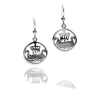 Viking Ship Drop Earrings Sterling Silver 925 Hallmarked Drops