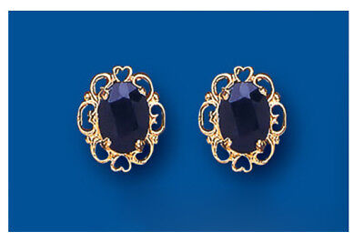 9ct Gold Sapphire Earrings Yellow Gold Heart Edge September Birthstone Hallmark