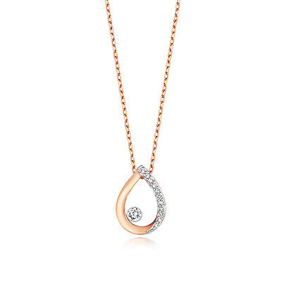 Floating Diamond Teardrop Necklace Solid 9ct Rose Gold Hallmarked 15-16.5" Chain