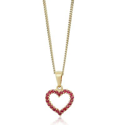 Natural Ruby Heart Pendant Solid Yellow Gold Hallmarked All Chain Lengths