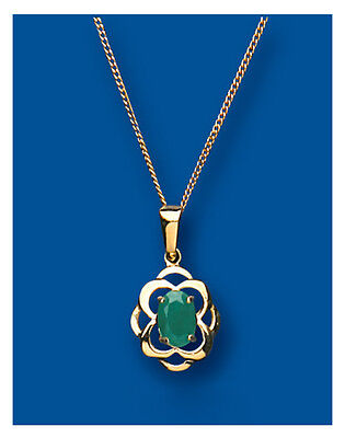 Yellow Gold Emerald Pendant Celtic Design Hallmarked 18" Chain British Made