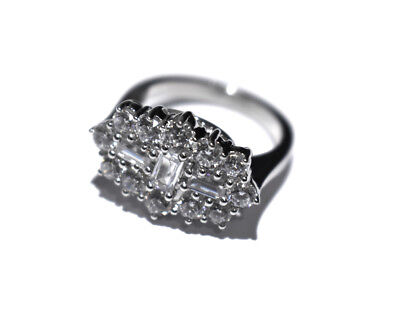 Gemstone Boast Cluster Ring Solid Sterling Silver Platinum Finish