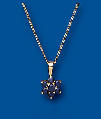 Yellow Gold Sapphire Pendant Cluster Necklace Hallmarked 18" Chain British Made