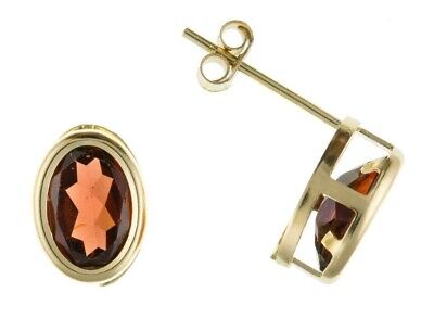 9ct Gold Garnet Earrings Yellow Gold Oval Stud January Birthstone Hallmark