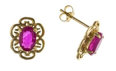 9ct Gold Ruby Stud Earrings Yellow Gold Filigree Studs July Birthstone Hallmark