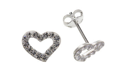 Heart Earrings Silver Stud Austrian Crystal Sterling Silver Studs