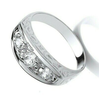 Gents Three Stone Gipsy Ring Solid Sterling Silver Hallmarked Size T - Y