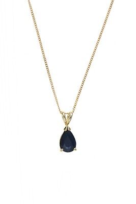 Yellow Gold Sapphire Pendant Pear Solitaire Hallmarked 18" Chain British Made