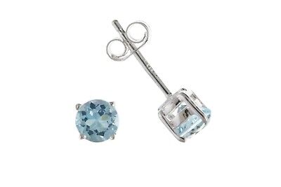 Blue Topaz Earrings Sterling Silver 5mm Solitaire Real Stone 925 Hallmark