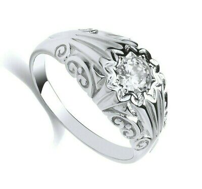 Sterling Silver Gents Gypsy Ring Solitaire Engraved Detail Hallmarked Size T - Y