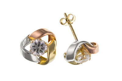 Multi Tone Gold Knot Stud Earrings Rose Yellow White Gold Hallmarked 6mm