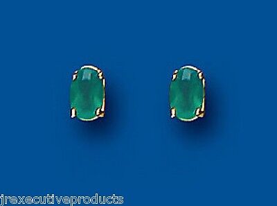 9ct Gold Emerald Earrings Oval Soliitaire Stud May Birthstone Hallmarked