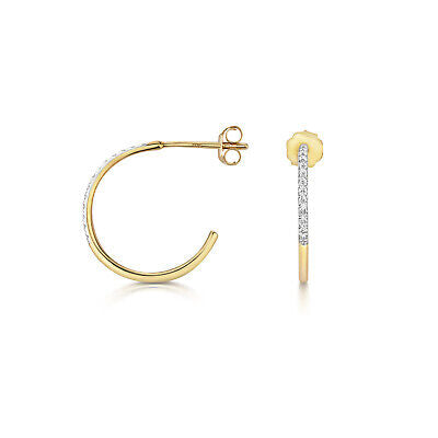 9ct Yellow Gold Diamond Hoop Earrings 15mm Hoops