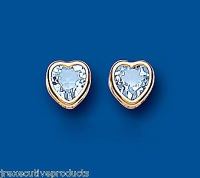 9ct Gold Blue Topaz Heart Earrings Solitaire Yellow Gold November Birthstone
