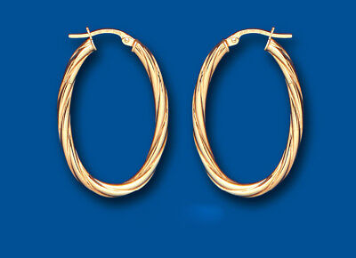 Gold Hoop Oval Earrings Rope Twist 21 x 33mm Hoops Creole Hallmarked