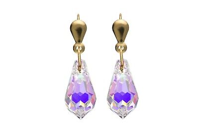 9ct Yellow Gold Crystal Teardrop Earrings Hallmarked British Made