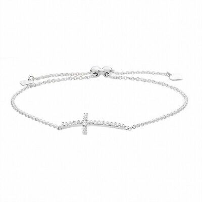 Sterling Silver Ladies Cross Bracelet Pull Style Toggle With Hearts 925 Hallmark