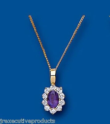 Yellow Gold Amethyst Pendant Hallmarked 18" Chain Cluster British Made
