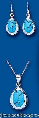 Turquoise Set Solid Sterling Silver Pendant and Drop Earrings Natural Stone