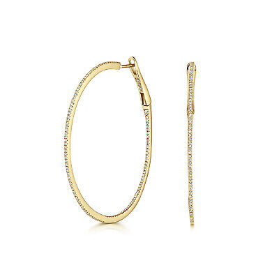 Premium Diamond Oval Hoop Earrings Yellow Gold 0.75ctw Diamonds 43mm