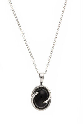Sterling Silver Onyx Pendant 18" Chain Oval Solitaire 925 Hallmark British Made