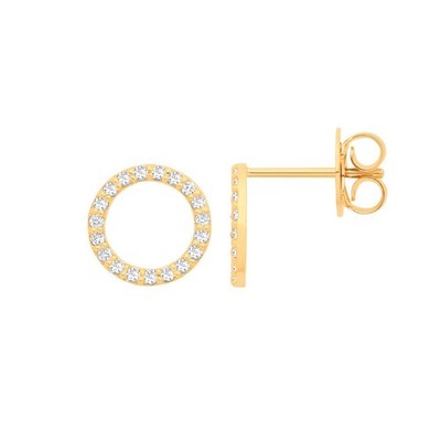 Diamond Open Circle Earrings 9ct Yellow Gold 10mm Diameter 0.24ctw Real Diamonds
