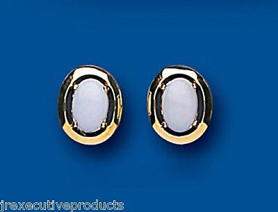 9ct Gold Opal Earrings Oval Solitaire Stud Yellow Gold October Birthstone