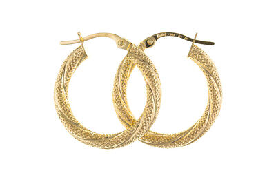 Hoop Earrings Yellow Gold Hoops Creole Rope Twist 25mm hallmarked