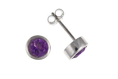 Sterling Silver Amethyst Earrings Stud Solitaire Studs Real Stone 925 Hallmark
