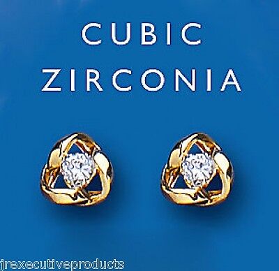 9ct Gold Knot Stud Earrings Gemstone Yellow Gold Hallmarked