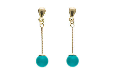 9ct Yellow Gold Turquoise Drop Earrings Stick Drops Hallmark December Birthstone