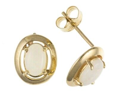 9ct Gold Opal Earrings Oval Solitaire Stud Yellow Gold October Birthstone
