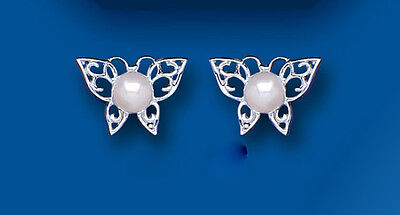 Pearl Butterfly Silver Earrings Stud 6mm Studs Freshwater Pearls 925 Hallmark