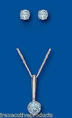 Blue Topaz Pendant and Earrings Set Solid Sterling Silver