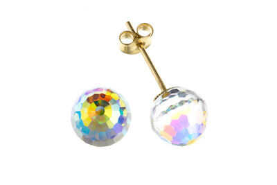 9ct Gold Austrian Crystal Ball Stud Earrings Yellow Gold Stud Hallmarked