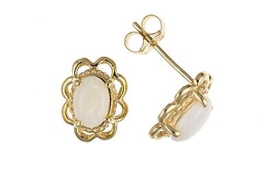 9ct Gold Opal Solitaire Earrings Yellow Gold Studs October Birthstone Hallmark