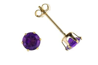 9ct Gold Amethyst Stud Earrings Yellow Gold 4mm Solitaire February Birthstone