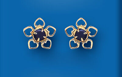 9ct Gold Sapphire Flower Earrings Floral Stud September Birthstone Hallmark