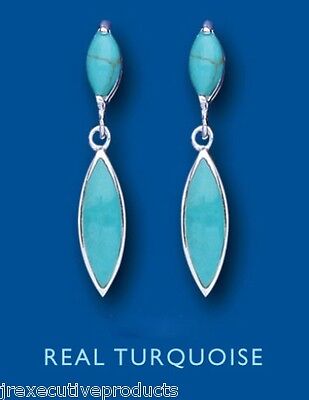 Real Turquoise Drop Earrings Solid Silver Natural Stone Drops 925 Hallmark