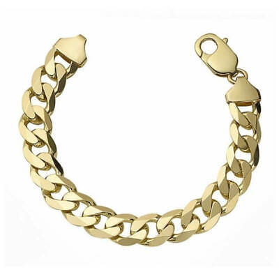 Yellow Gold Men's Curb Bracelet Gents 8" Flat Bevelled 21 Grams Full Hallmark