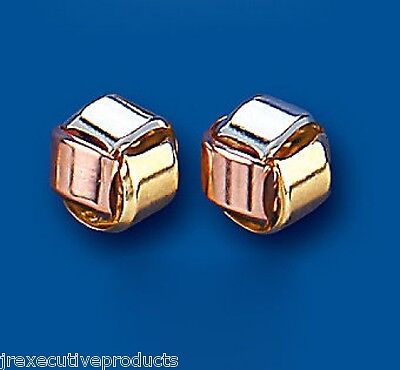 Multi Tone Gold Knot Stud Earrings 9mm Solid 9 Carat Yellow Rose White Gold