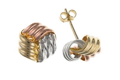 Multi Tone Gold Knot Stud Earrings 4mm Solid 9 Carat Yellow Rose White Gold