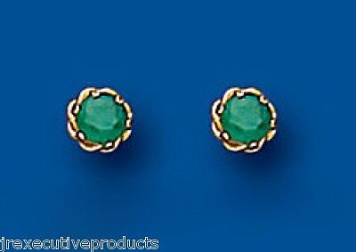 9ct Gold Emerald Earrings Yellow Gold 3mm Solitaire Stud May Birthstone Hallmark