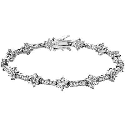 Ladies Flower Gemstone Tennis Bracelet Solid Sterling Silver Hallmared