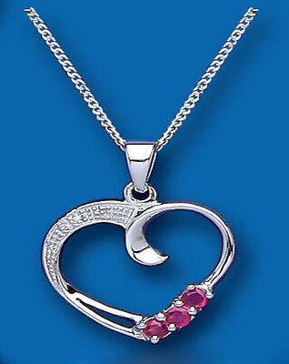 Sterling Silver Real Ruby & Diamond Heart Pendant