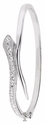 Ladies Gemstone Snake Serpent Oval Bangle Sterling Silver Hallmarked