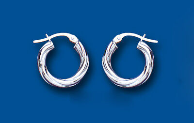 Hoop Earrings White Gold Rope Twist Creole 15mm